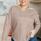 Beige Sew In Love V-neck pullover with white shoulder trim