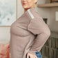 Taupe long-sleeved Sew In Love Exposed Seam V-Neck Pullover with shimmering trim