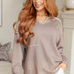 Sew In Love taupe v-neck pullover with silver lace trim