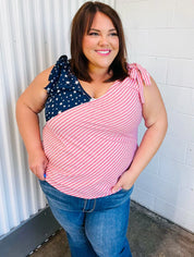 Stars & Stripes V Neck Shoulder Tie Detail Top | Daverri Fashions