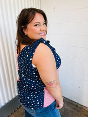 Stars & Stripes V Neck Shoulder Tie Detail Top | Daverri Fashions