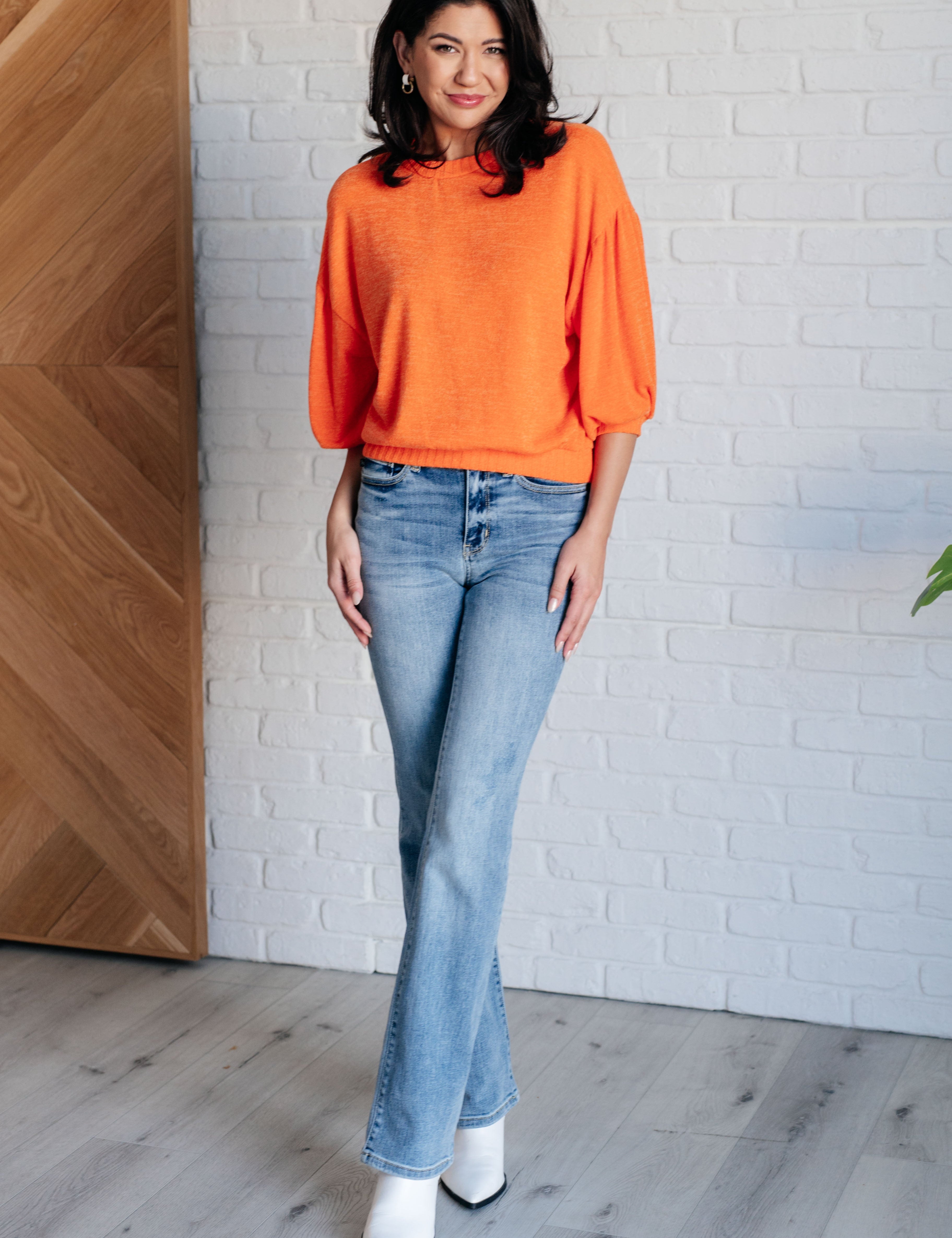 GeeGee Balloon Sleeve Sweater in Orange | Sweaters Daverri Fashions