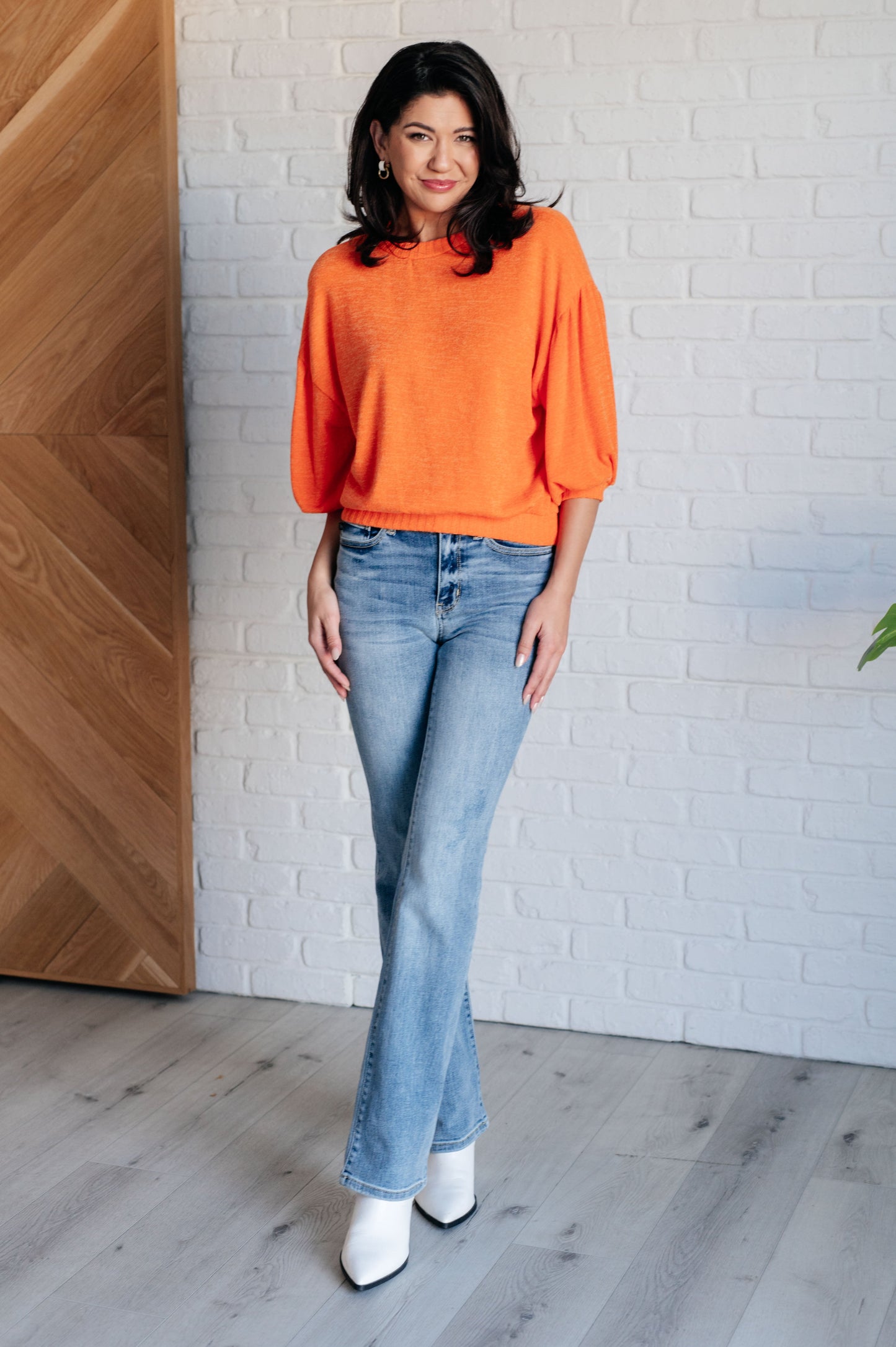 GeeGee Balloon Sleeve Sweater in Orange