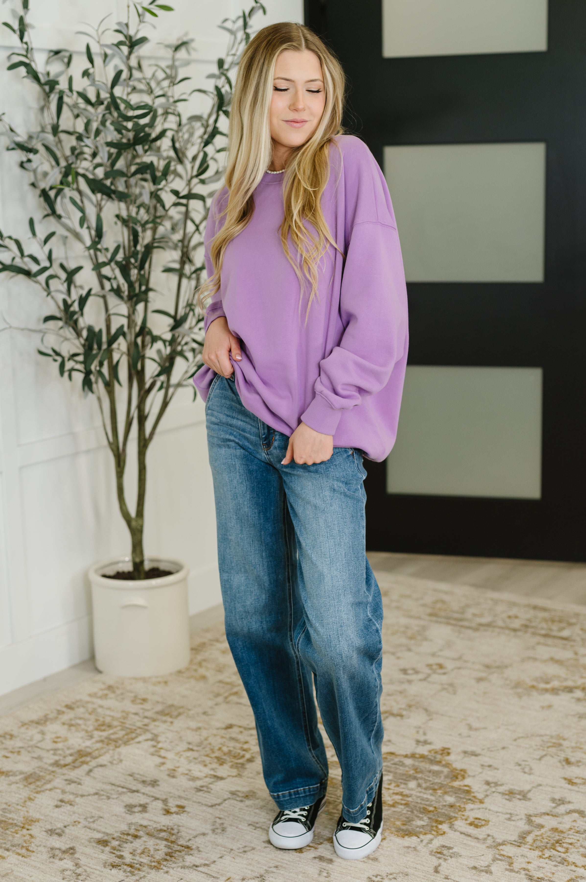 Sunday Snug Relaxed Pullover in Lavender | Womens Daverri Fashions