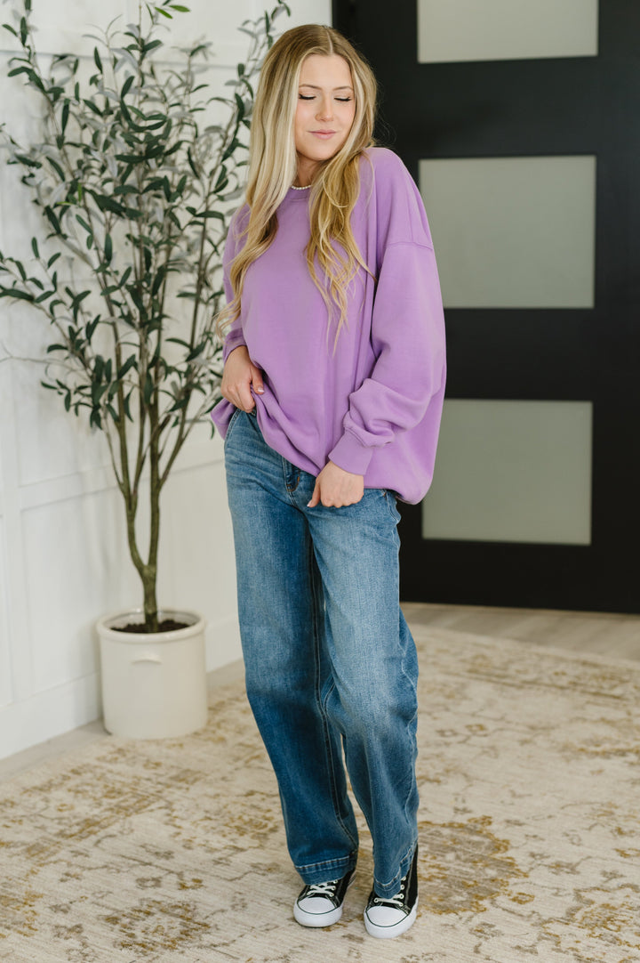 Sunday Snug Relaxed Pullover in Lavender | Womens Daverri Fashions