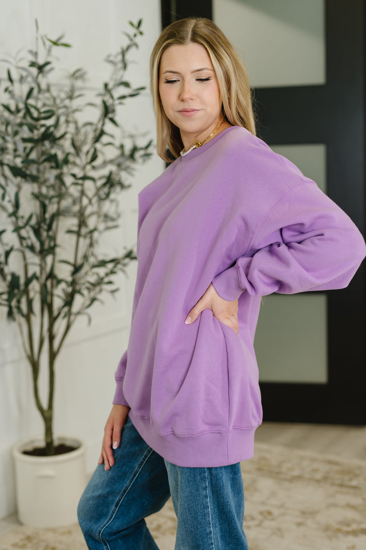 Sunday Snug Relaxed Pullover in Lavender | Womens Daverri Fashions