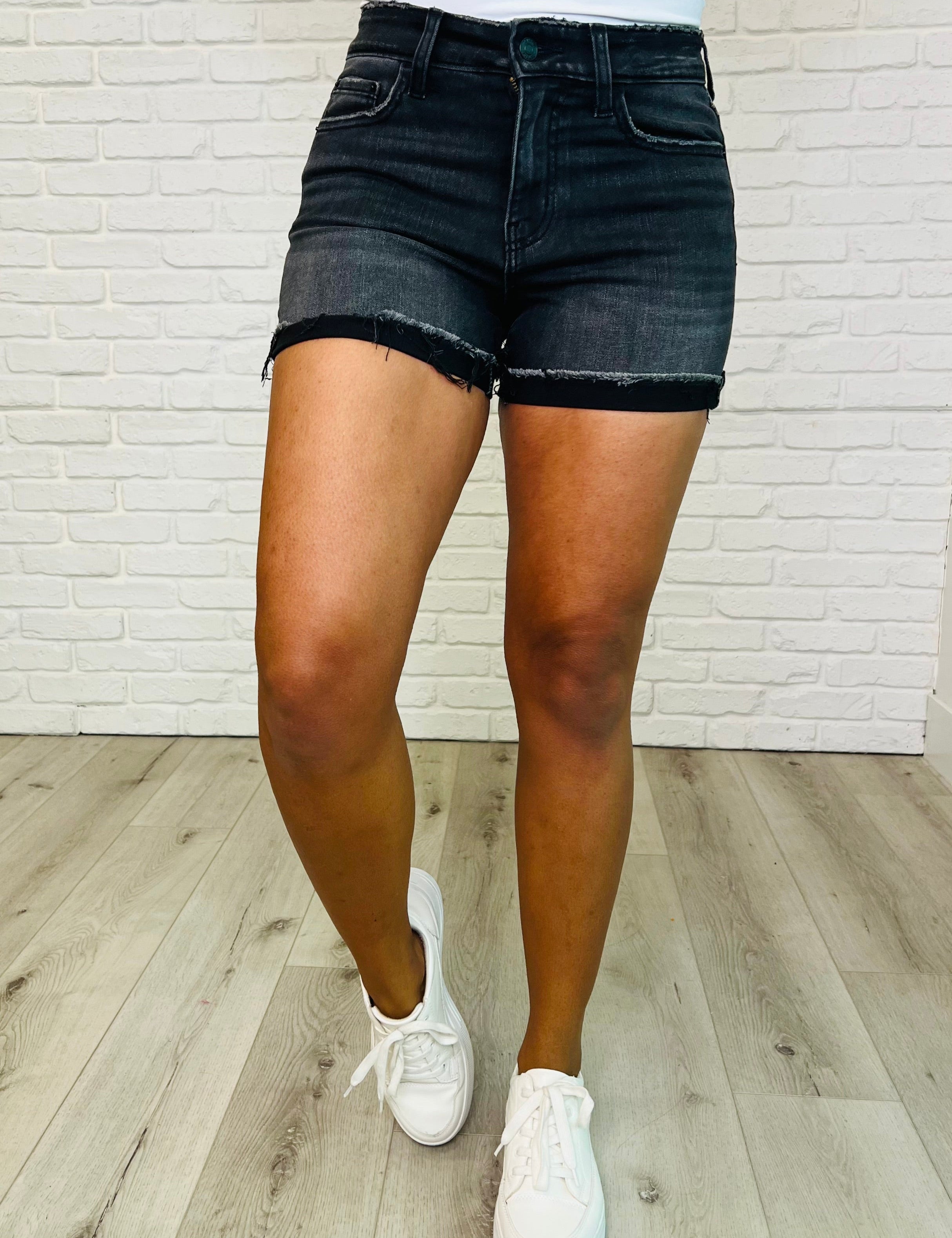 Sunset Stroll Distressed Hem Shorts in Washed Black | Outfit Sets Daverri Fashions