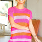 Feeling Bold Fuchsia & Orange Stripe Short Sleeve Dolman Sweater - DAVERRI FASHIONS
