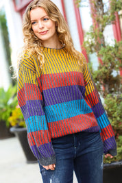 Take All of Me Mustard & Cerulean Stripe Oversized Sweater | Daverri Fashions