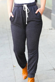 Feeling Cozy Ash Black Acid Wash Fleece Sweatpants | Daverri Fashions