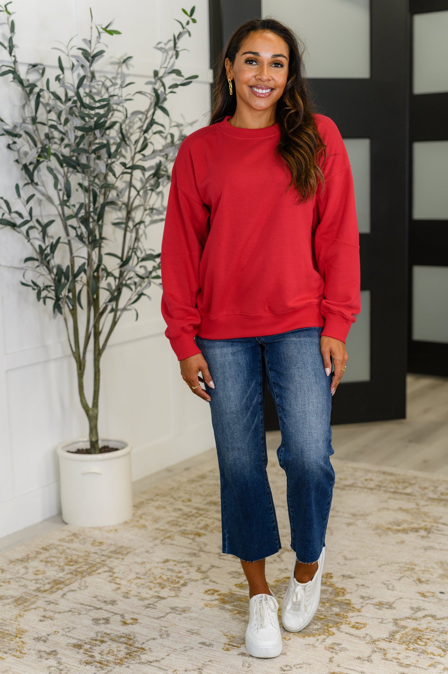 Rae Mode Drop Shoulder Pullover in True Red