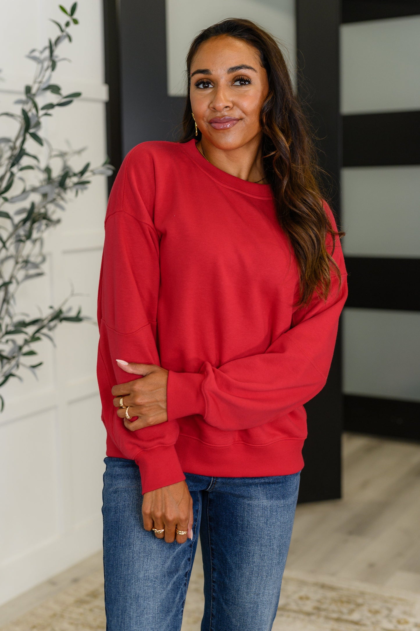 Rae Mode Drop Shoulder Pullover in True Red