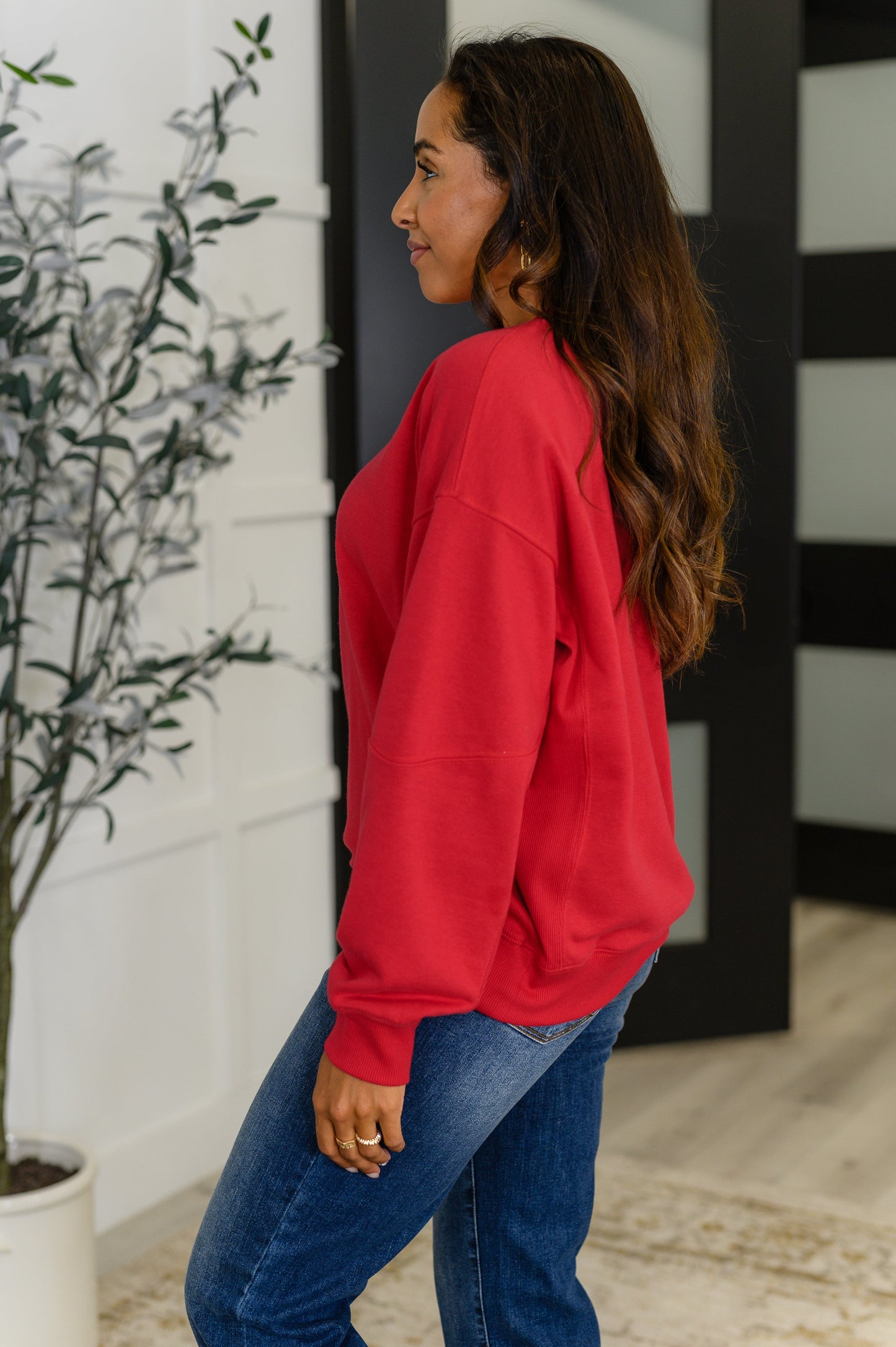 Rae Mode Drop Shoulder Pullover in True Red