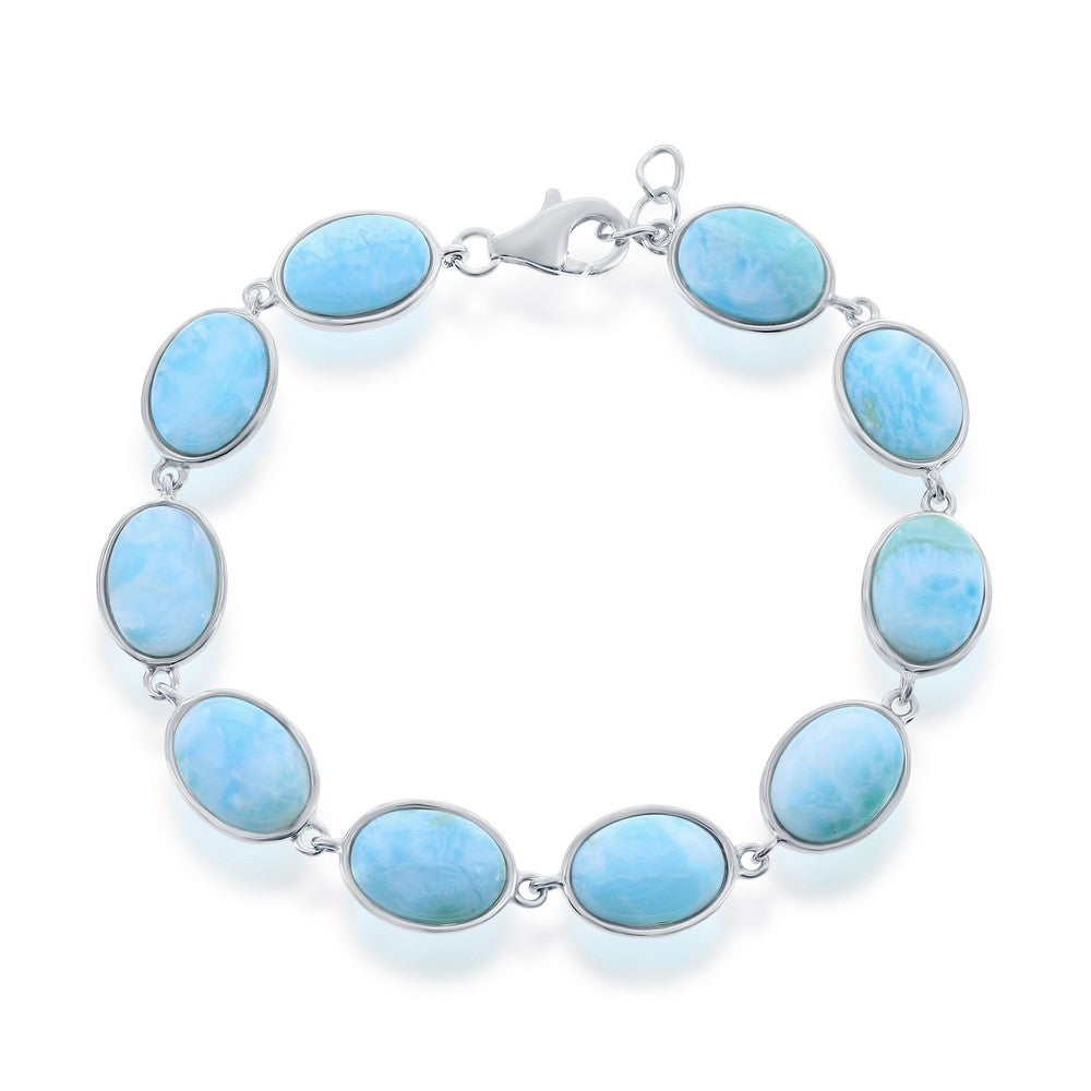 Sterling Silver Oval Larimar Link Bracelet Bracelets