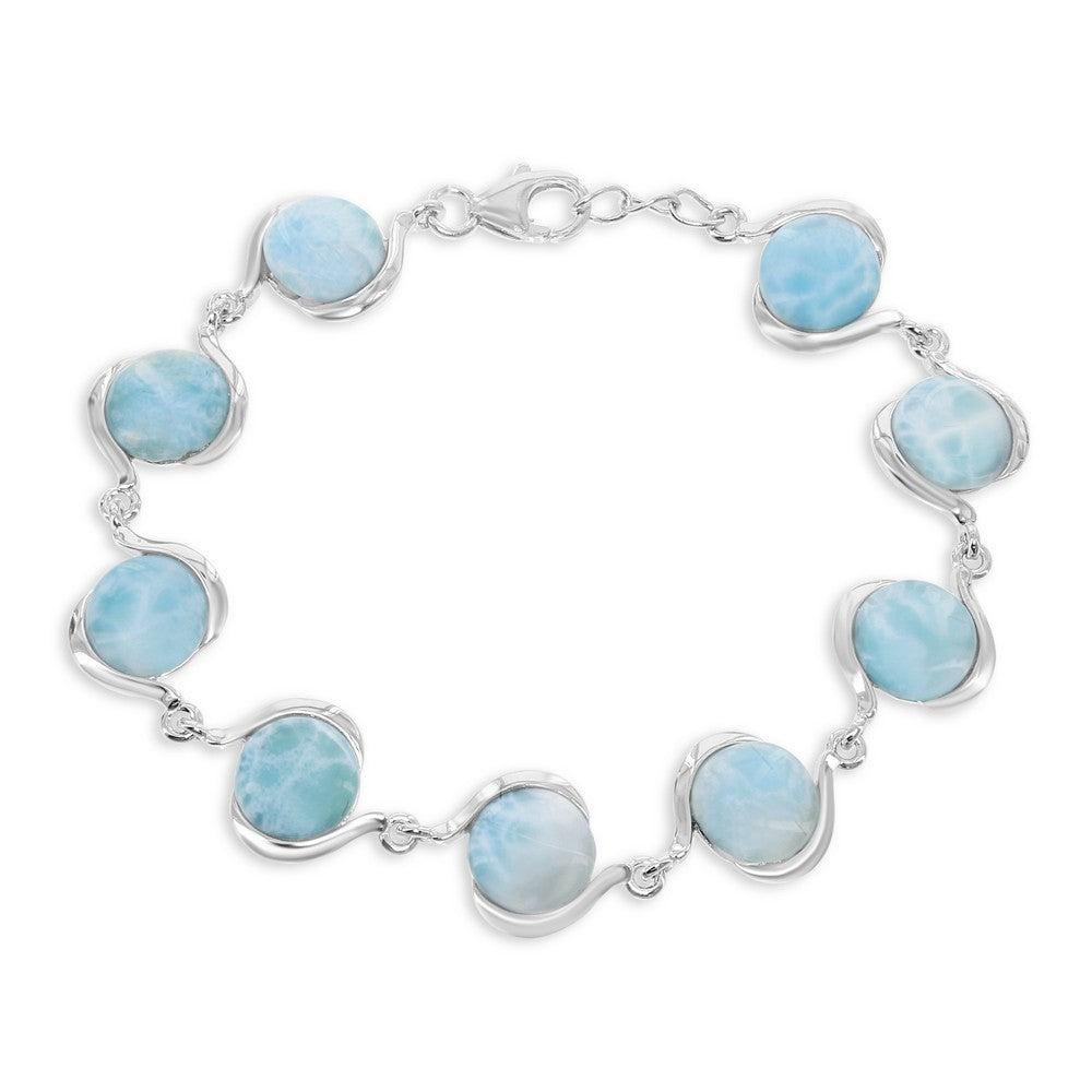 Sterling Silver Round Larimar Linked Bracelet Bracelets