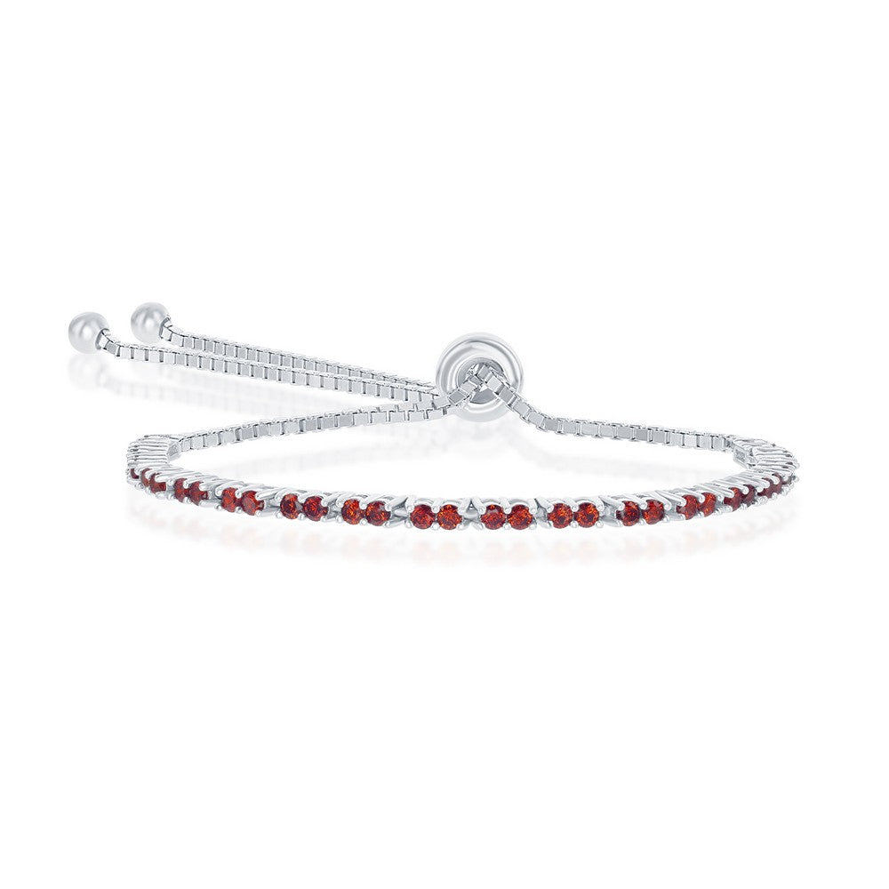 Sterling Silver 2MM Garnet CZ 'January Birthstone' Tennis Adjustable Bolo Bracelet Bracelets