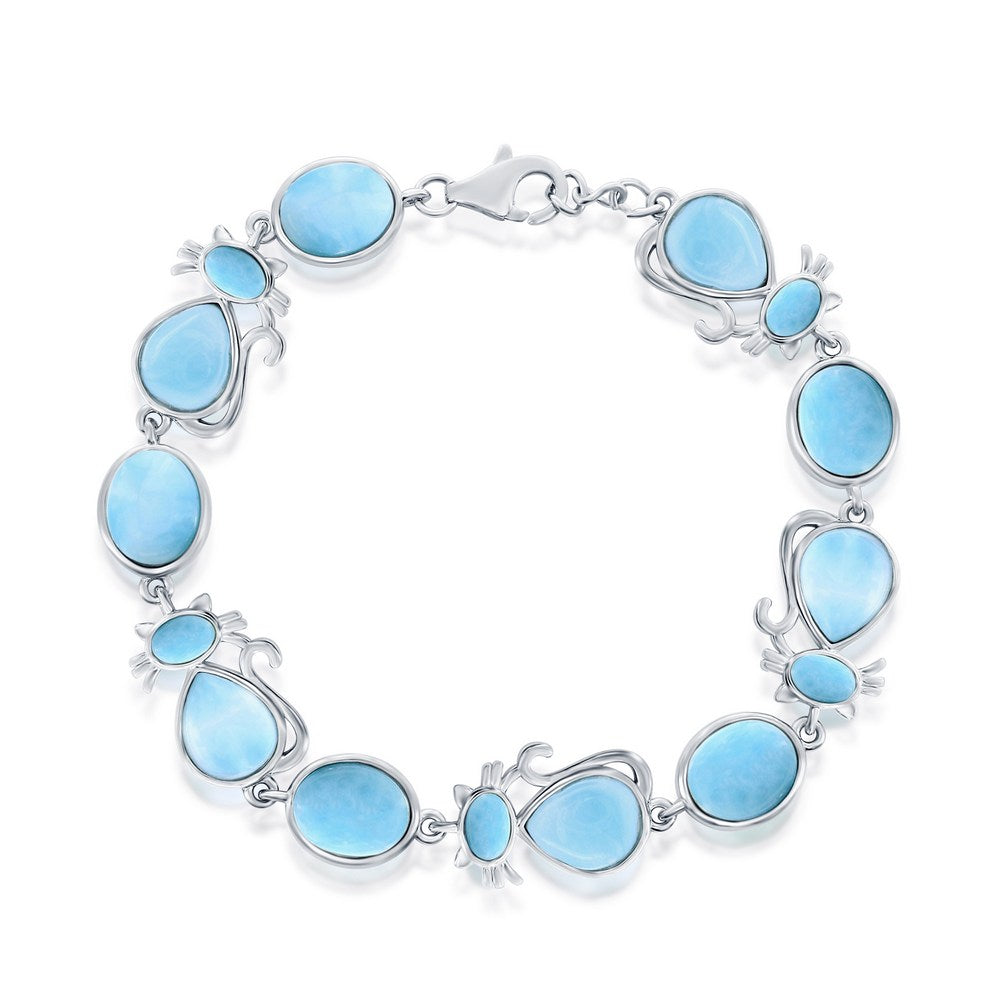 Sterling Silver Alternating Oval & Cat Larimar Bracelet Bracelets