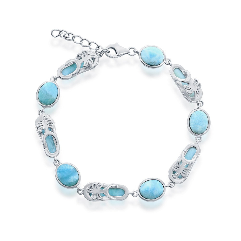 Sterling Silver, Alternating Oval & Flip Flop Larimar Bracelet Bracelets