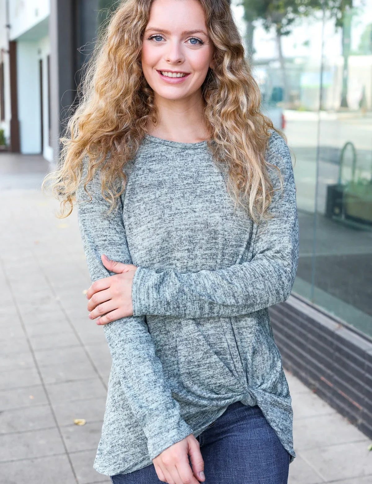 Weekend Ready Green Two-Tone Front Knot Pullover | Daverri Fashions