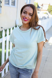 Casual Living Sage Terry Capped Short Sleeve Patch Back Tee | Daverri Fashions