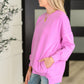Talk Cozy to Me Stepped Hem Pullover in Bright Mauve