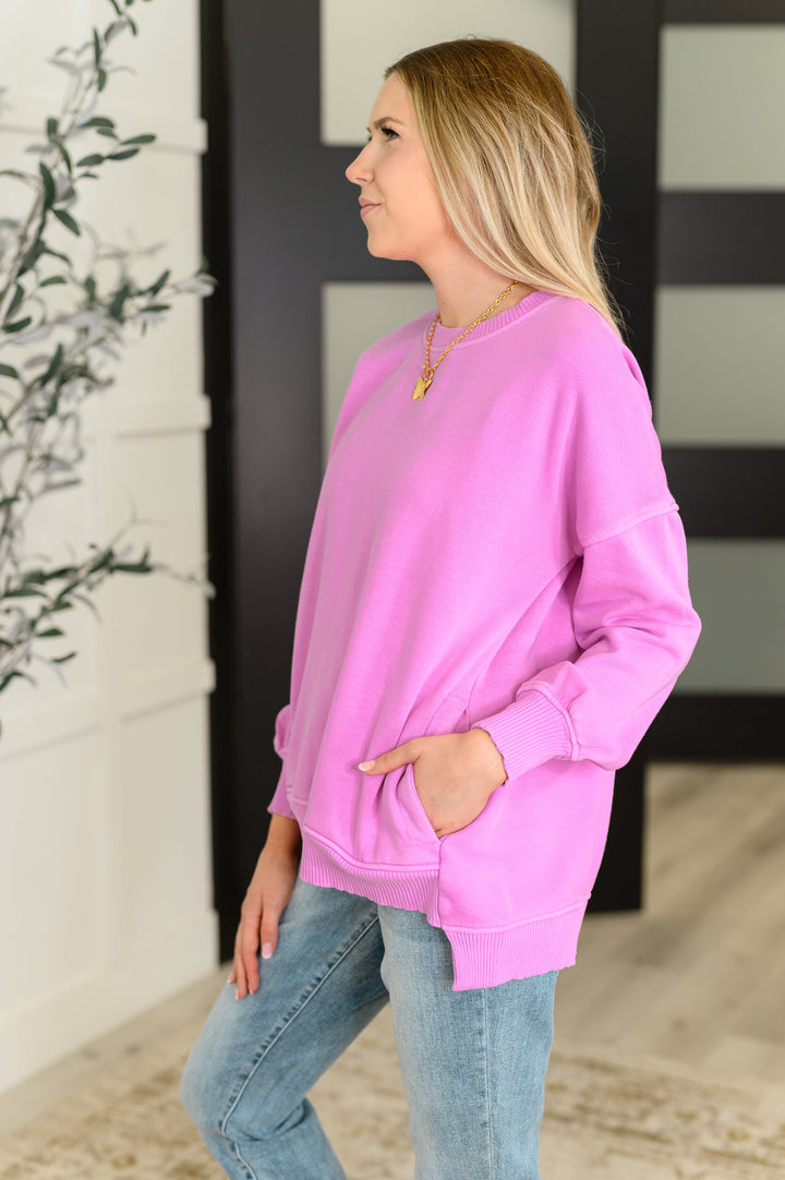 Stepped Hem Pullover in Bright Mauve