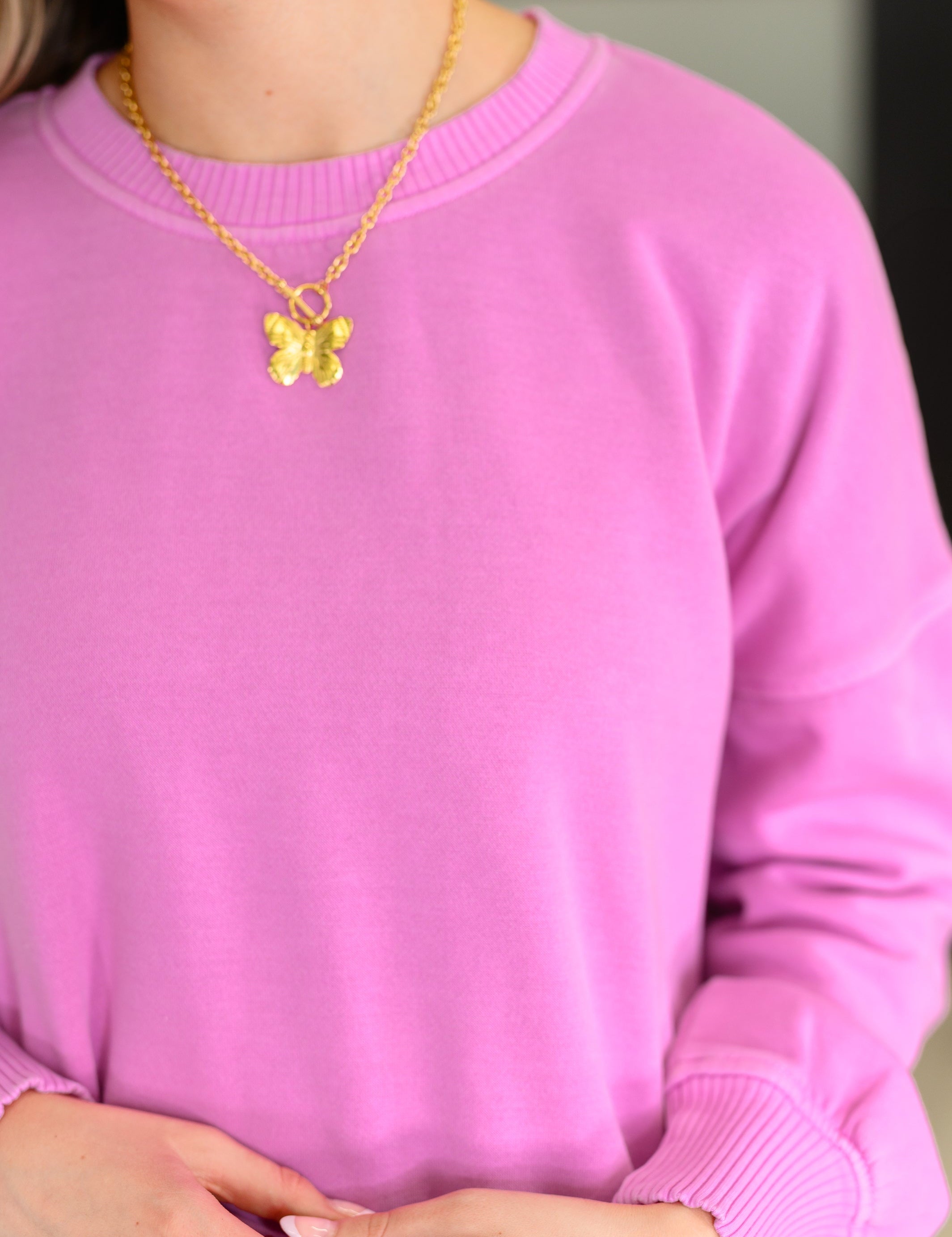 Stepped Hem Pullover in Bright Mauve | Tops Daverri Fashions