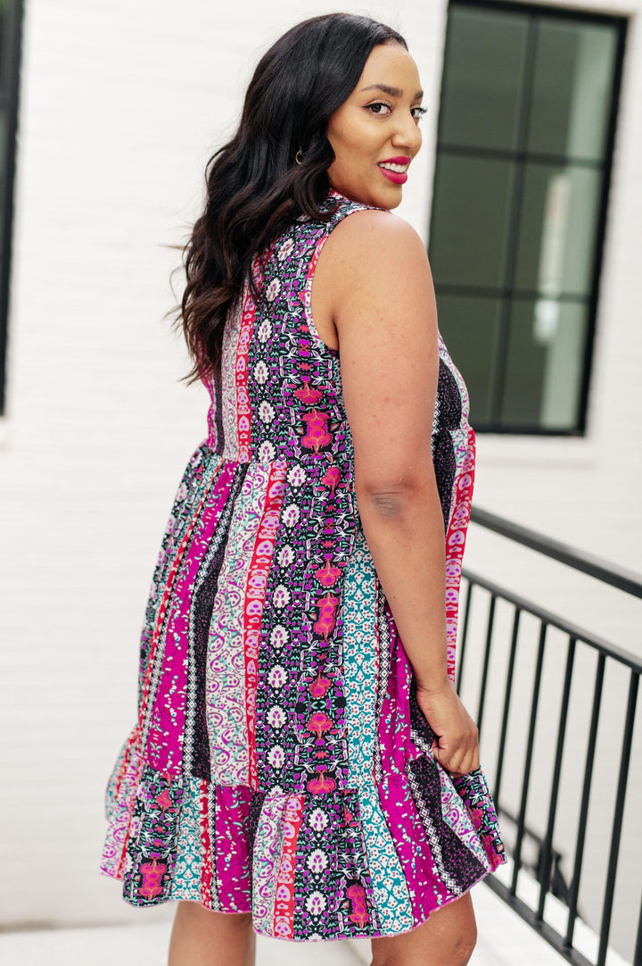 That's So Boho Mixed Print Sleeveless Dress Midi Dresses