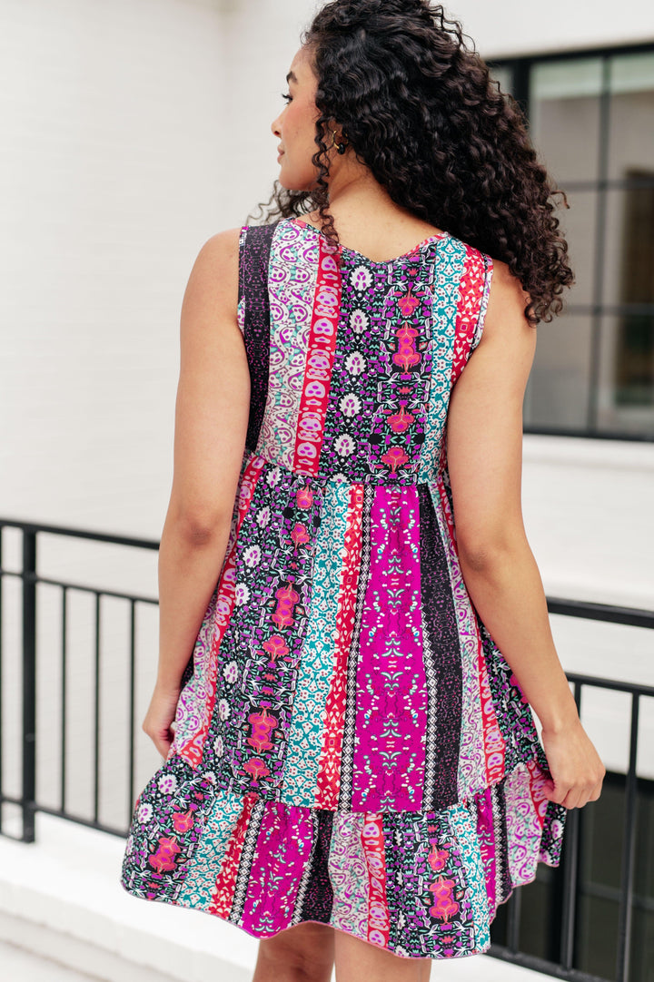 That's So Boho Mixed Print Sleeveless Dress Midi Dresses