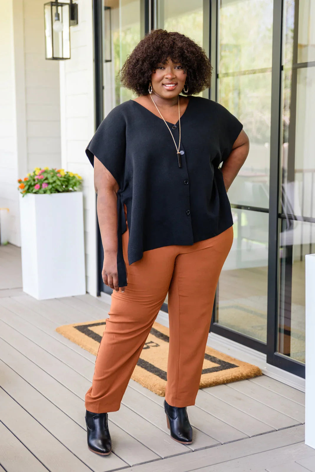 Andree by Unit Finale black plus size side tie blouse