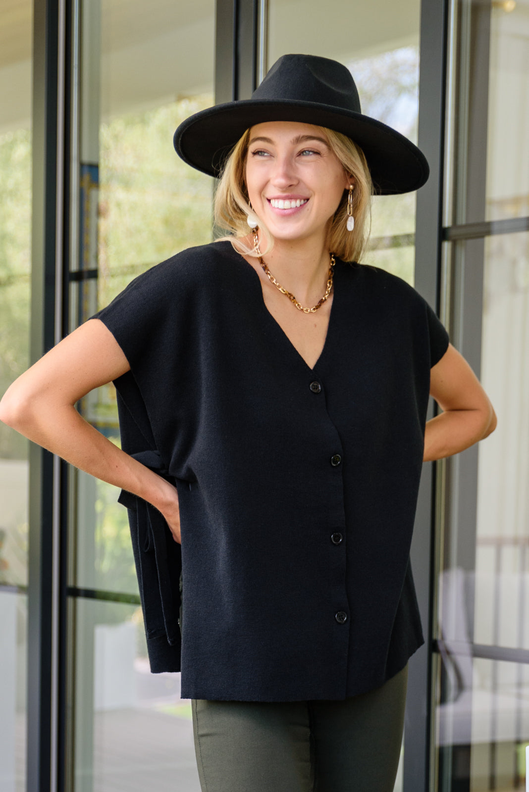 Andree by Unit The Finale Black Side Tie Top | Tops Daverri Fashions