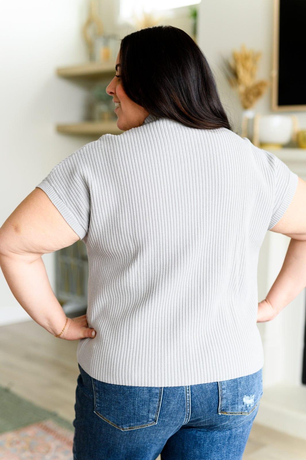 This Little Life Mock Neck Short Sleeve Sweater in Grey Sweaters