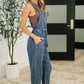 Too Cute to Compute dark blue denim overalls with drawstring waist and front pockets