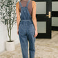 Too Cute to Compute dark blue denim overalls with mauve tank top