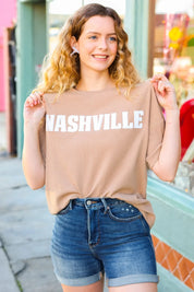 Taupe Pop-Up Embroidered "NASHVILLE" Ribbed Top | Daverri Fashions