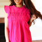 Love Life Cotton Fuchsia Frill Mock Neck Flutter Sleeve Top - DAVERRI FASHIONS