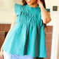 Love Life Cotton Turquoise Frill Mock Neck Flutter Sleeve Top - DAVERRI FASHIONS
