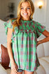 Live For Today Green Plaid Shirred Yoke Flutter Sleeve Top - DAVERRI FASHIONS
