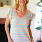 Sunny Days Coral Two Tone Striped Textured Knit V Neck Top - DAVERRI FASHIONS