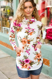 Just My Type Cream Floral Cowl Neck Sweater Top | Daverri Fashions