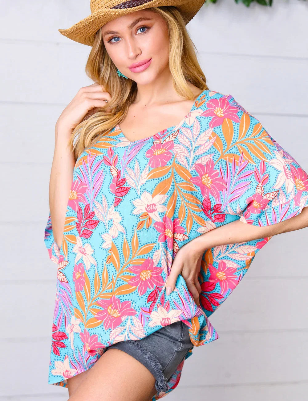 Multicolor Tropical Floral Print Woven Top | Daverri Fashions