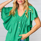 Sea Green Button Ruffle Woven Top - DAVERRI FASHIONS