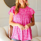 Look Of Love Fuchsia Floral Yoke Ruffle Short Sleeve Top - DAVERRI FASHIONS