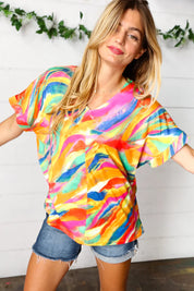 Watercolor Paint Strokes V Neck Top | Daverri Fashions