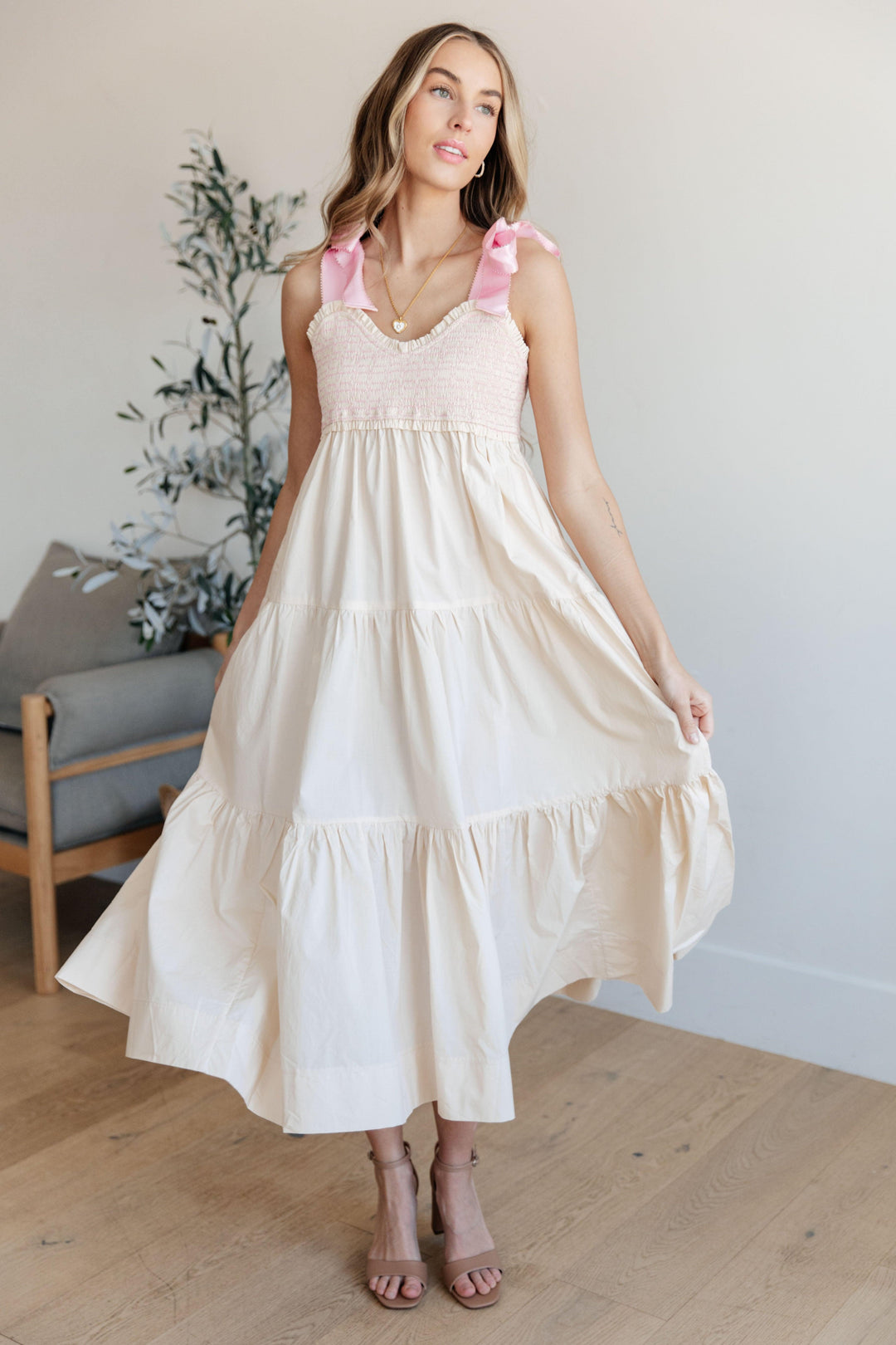 Truly Scrumptious Tiered Dress Cream Midi Dresses
