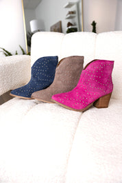 Twilight Studded Heeled Ankle Boot in Denim Shoes