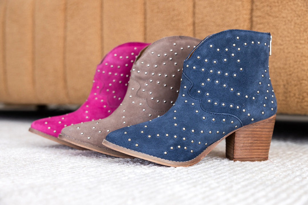 Twilight Studded Heeled Ankle Boot in Denim Shoes