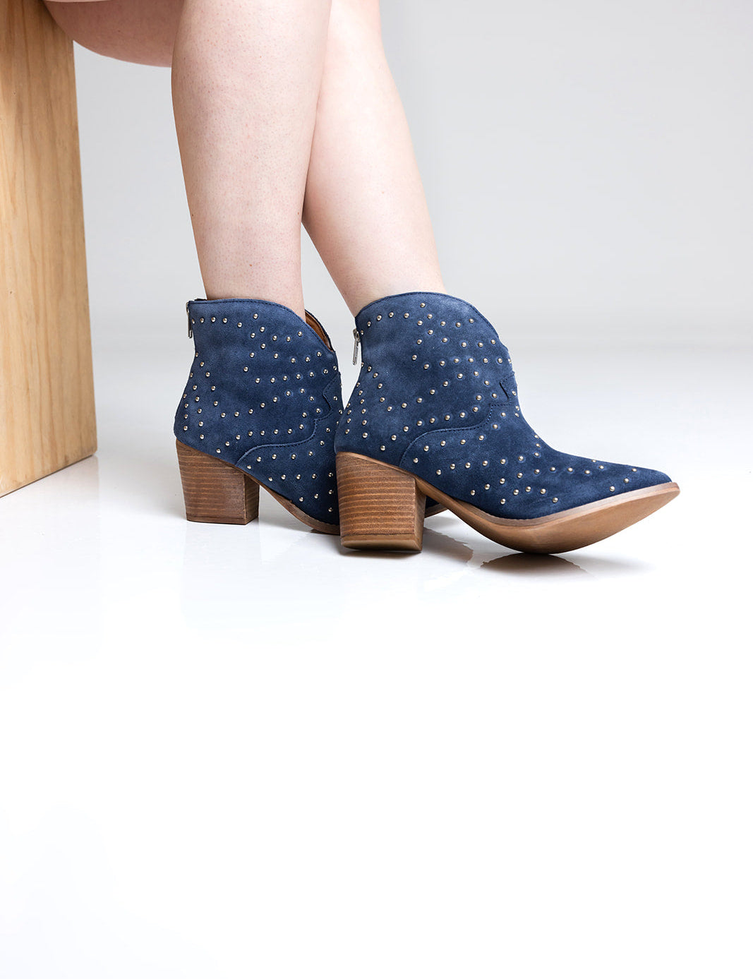 Twilight Studded Heeled Ankle Boot in Denim Shoes