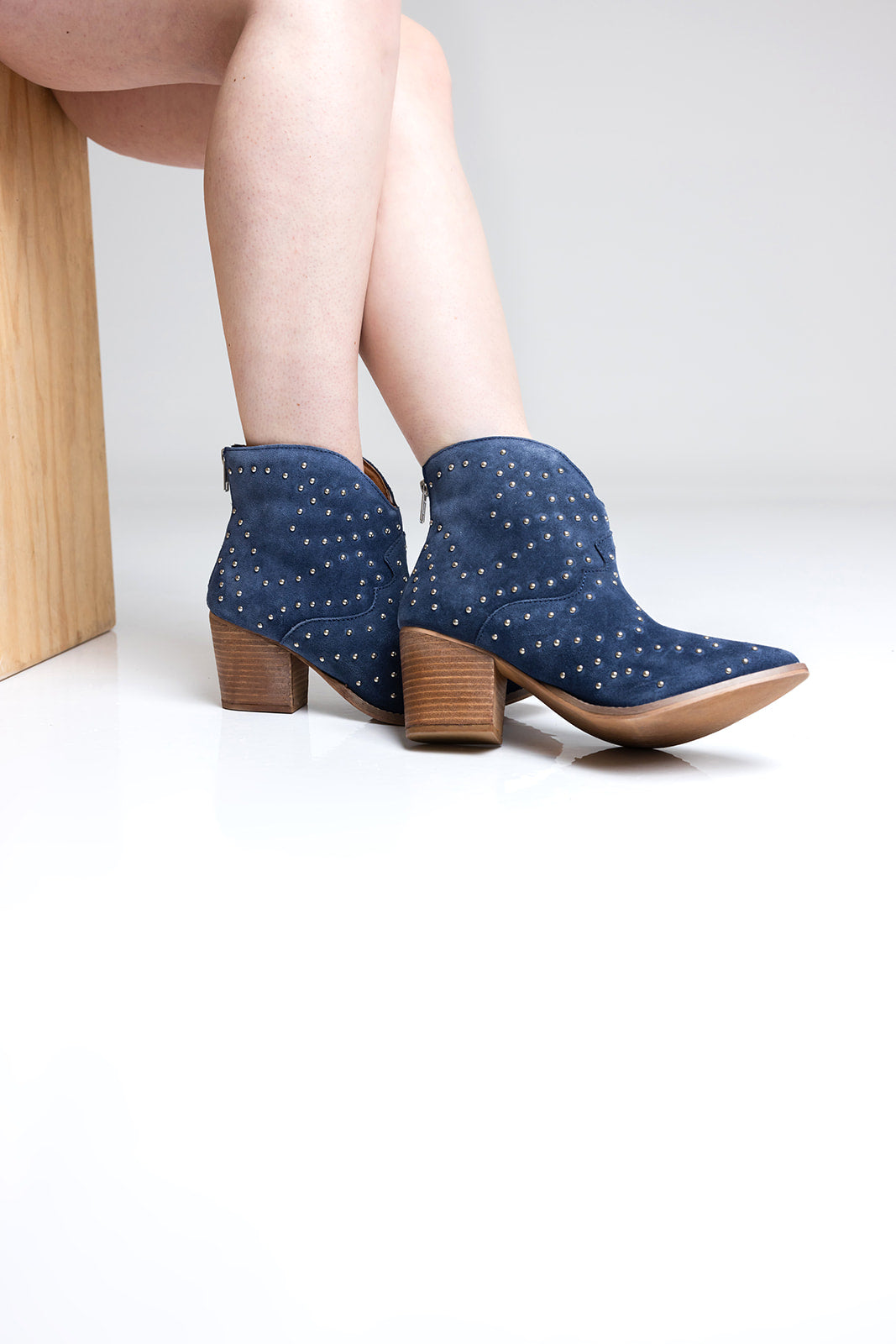 Twilight Studded Heeled Ankle Boot in Denim Shoes