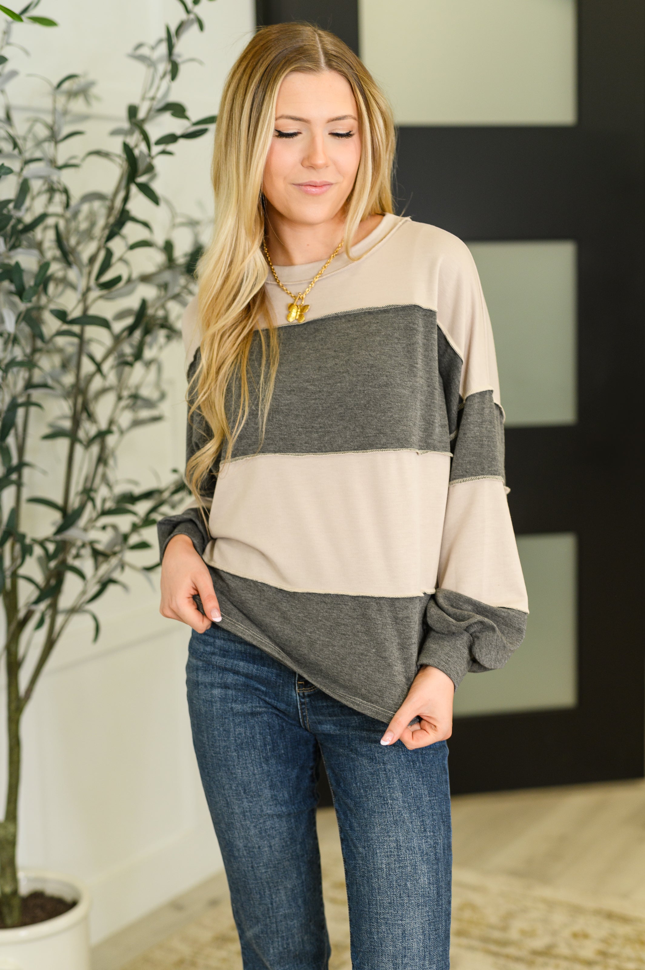 Two-Tone Take Drop Shoulder Top | Womens Daverri Fashions